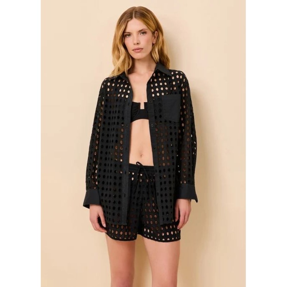 Solid & Striped Oxford Tunic Shirt & Shorts Classic Eyelet Noir Black Size M/S